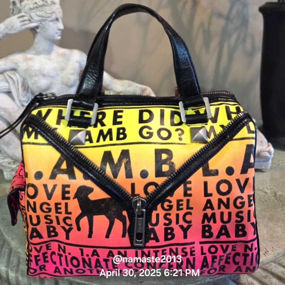 L.A.M.B. Gwen Stefani Neon Satchel Designer Leather PVC Celebrity #129